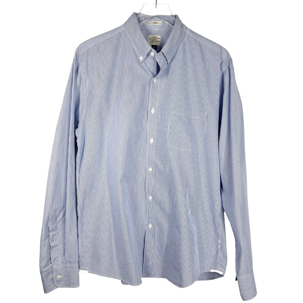J.CREW 2 ply 100% Cotton Shirting Blue/White Striped Button Down Slim Fit Shirt
